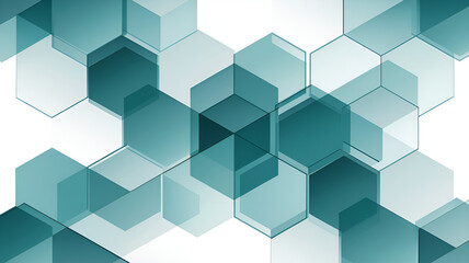 A abstract geometric background with overlapping transparent hexagons in gradient shades of cyan and turquoise