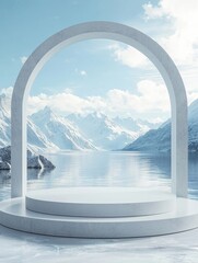 Fototapeta premium 3D rendered podium, circular arctic window
