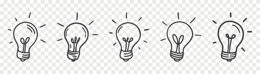 doodle bulb idea icon set
