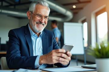Fototapeta premium Professional Senior Businessman Using Smartphone in Modern Office