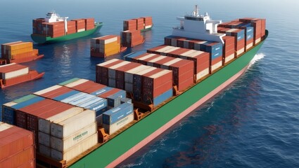 Fototapeta premium Container ships at sea for global cargo transport