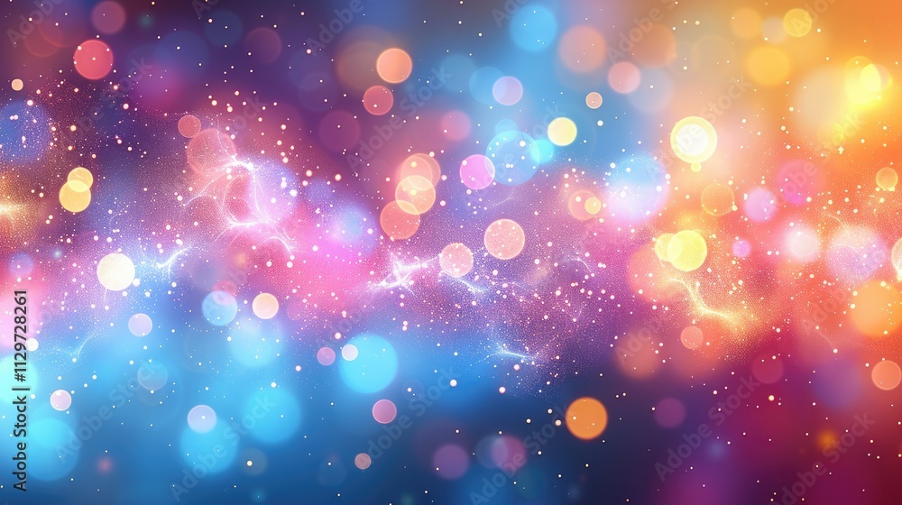 Poster abstract colorful bokeh background with light streaks and sparkles.