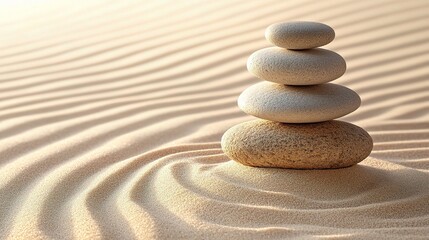 Tranquil Zen Garden Stones on Gently Rippling Sand