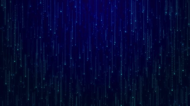 Blue Falling Matrix Digital Rain Matrix style Cyrillic alphabet code rain effect Animation Background. Particles glitter awards dust floor festive rain Luminous particles dropping Events, celebrations