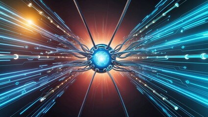 Glowing data cables and futuristic technology concept