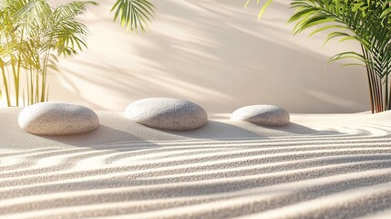 Obraz premium Tranquil Japanese Zen Garden with Raked Sand and Smooth Stones