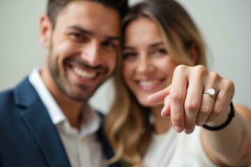 Fototapeta premium Engagement Celebration: Joyful Couple Showcasing Their Love and Commitment