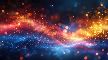 Obraz premium Abstract glowing wave with red, orange, and blue particles.