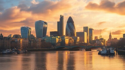 Fototapeta premium Stunning City Skyline During Golden Hour with Soft Light