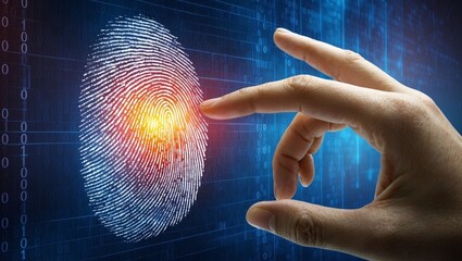 Human hand interacting with digital fingerprint scanner