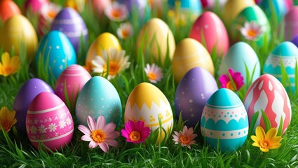 Fototapeta premium Mesmerizing abstract easter eggs in vibrant landscape