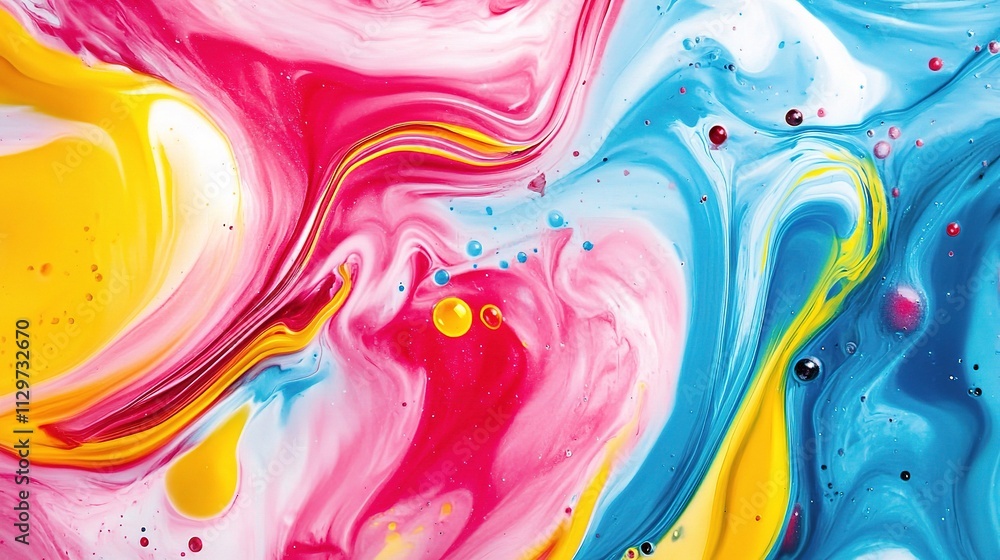 Poster colorful abstract fluid art with rounded lines and liquid patterns