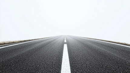 Asphalt road street with white lines isolated on white background. highway motorway travel or trip, empty, straight long speedway perspective, forward into infinity.