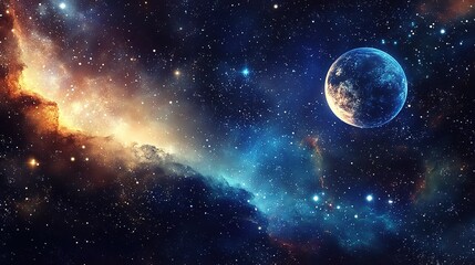 Obraz premium Cosmic Scene with Planet Amidst Nebula and Stars in Space Background
