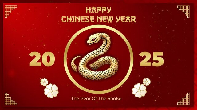 chinese new year animation 2025 with elegant concept, firework effect, gold snake and simple blur particle. footage for chinese new year 2025 or greeting celebration at Year of snake 