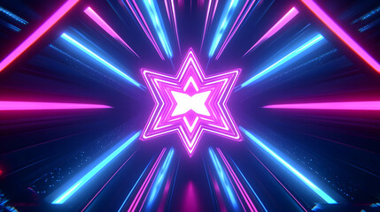 Neon starburst tunnel with pink and blue glowing lines.