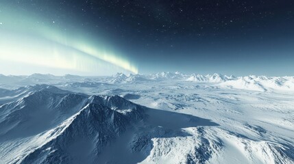 Glowing Aurora Borealis Over Antarctic Tundra Landscape