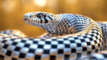 Fototapeta premium Close-Up of Monochrome Snake with Checkered Pattern Against Blurred Background