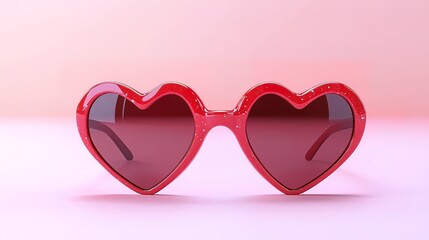 Red heart-shaped sunglasses on pink background.