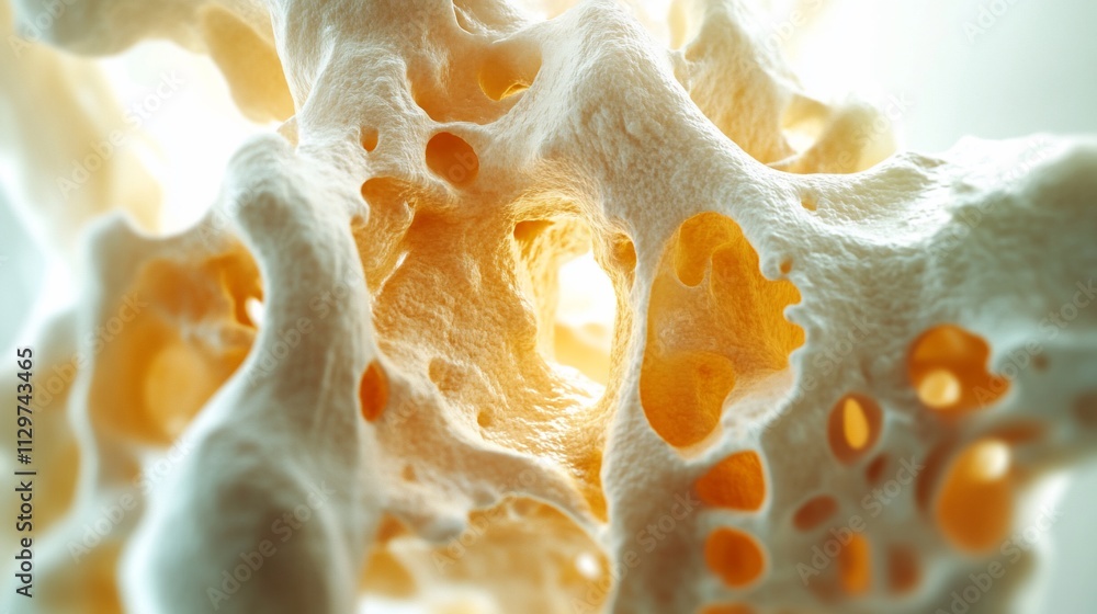 Poster microscopic view of porous bone structure, showing intricate details and texture.