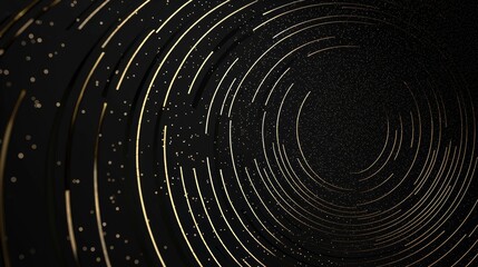 Create a smooth black backdrop with thin, luminous golden lines that form concentric circles