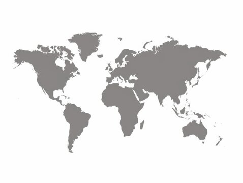 Fototapeta This vector map displays the entire world in a sleek gray color illustrating the geographical outlines of continents and countries against a pure white backdrop ideal for various design projects.