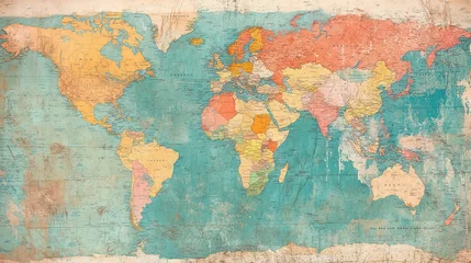 Crédence de cuisine Mur vieilli Vintage World Map Background with Faded Colors and Textures  © CLOVER BACKGROUND