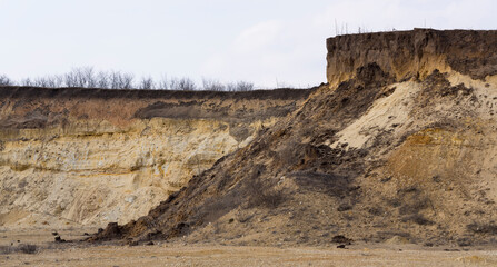 A large sand quarry. The place of sand extraction on an industrial scale.
