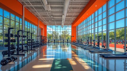 Modern Gym with Natural Light and Views