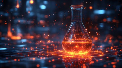 Glowing Flask on a Tech Background