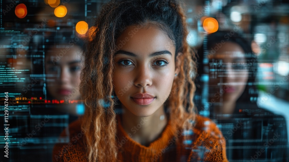 Poster employees engaging in secure communication using encrypted tools in a modern office setting