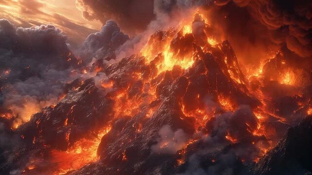 dramatic land could be hazardous with active volcanoes and lava. Game may showcase molten lava and ash that ejects lavic stone in a prehistoric landscape from 10,000 BC featuring volcanoes and lava.