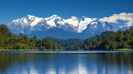Fototapeta premium Majestic Snow-Capped Mountains Reflecting in Tranquil Lake