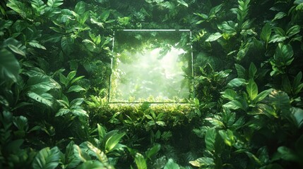 Green Ecological Technology in a Futuristic Glass Cube Surrounded by Nature