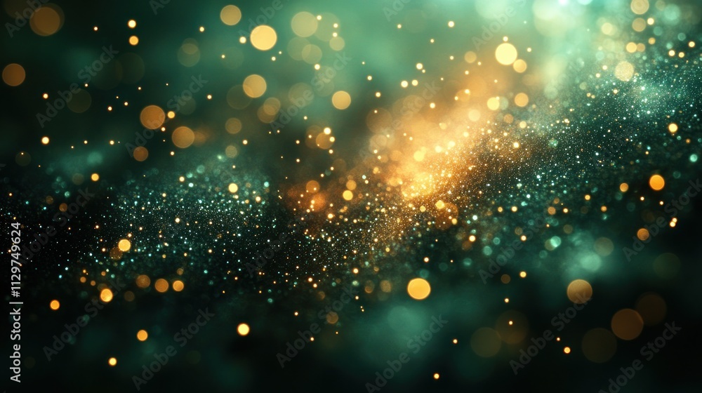 Poster Ethereal Green and Yellow Bokeh Lights Abstract Background with Soft Focus Effect