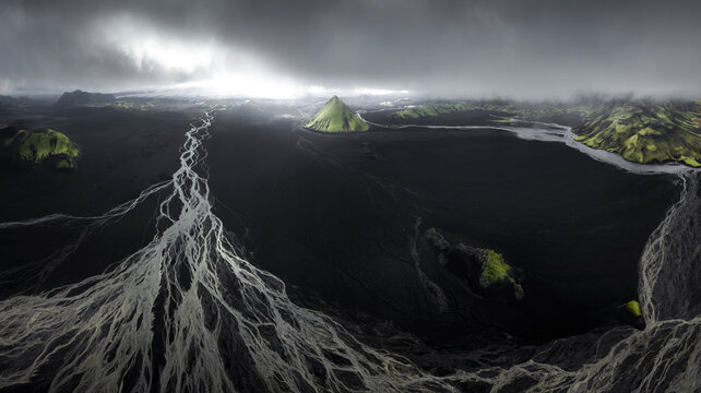 Dramatic Icelandic Landscape with Volcanic Terrain