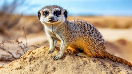 Fototapeta premium Curious Meerkat on a Sand Dune in a Desert Environment