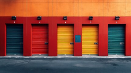 Five Colorful Garage Doors in a Row