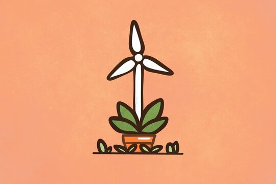 Renewable energy concept with wind turbine and foliage