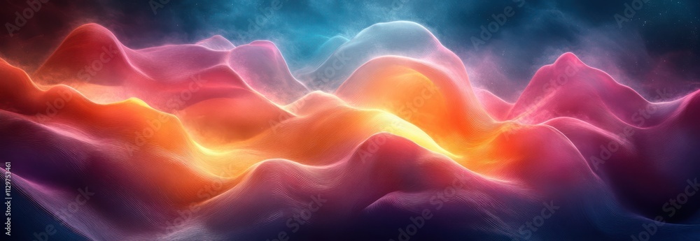Poster dynamic abstract gradient header design with light grainy background and copy space in teal magenta 