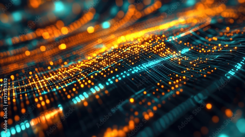 Poster abstract digital network visualization with glowing data points