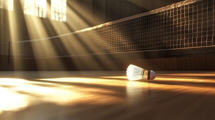 Sunlight Filtering Through Sports Hall and Shuttles on Court Floor