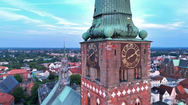 L&uuml;beck, Germany- St. Jame's Church Flyover in Summer
