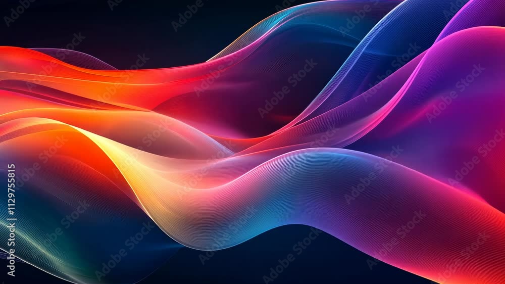 Poster abstract colorful wave pattern with vibrant gradients on dark background, digital art concept