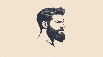 Bearded man head silhouette logo design, gentleman icon with stylish hairstyle, barber shop emblem featuring handsome male profile, vintage inspired beard and mustache graphic symbol.