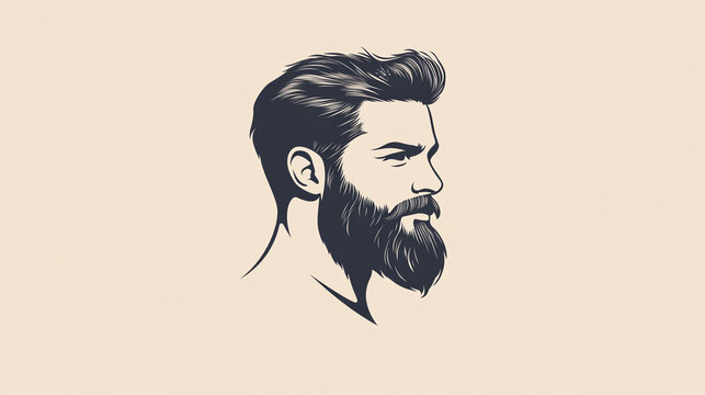 Bearded man head silhouette logo design, gentleman icon with stylish hairstyle, barber shop emblem featuring handsome male profile, vintage inspired beard and mustache graphic symbol.