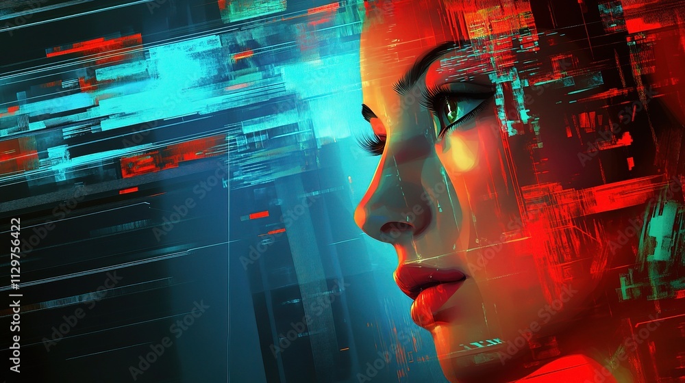 Poster Futuristic Profile with Tech Elements in Abstract Background