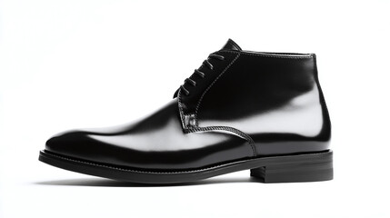 Closeup of gentleman shoe black silhouette isolated on white background. elegant male fashion style footwear accessory, formal casual business boot.