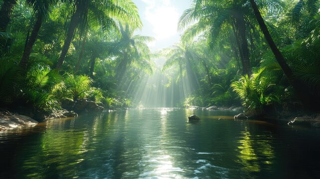 Game background: 10,000 BC forests near lakes were home to diverse aquatic creatures and vegetation, maintaining the natural world's biodiversity, home for a range of water species. AI-generated