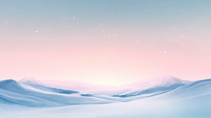 Soft Pastel Colored Sky Over Snowy Landscape at Dusk
